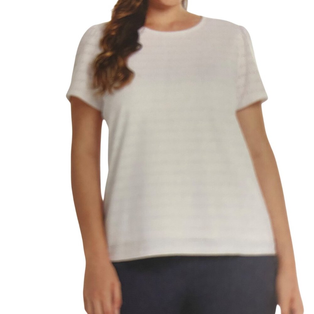 Rafaella Womens White Short Sleeve‎ Textured TOP Md NWT